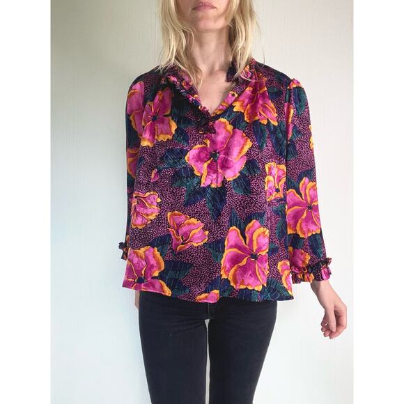 WARM Pink Floral Print Oversized Silk Blouse US Small - Picture 2 of 16